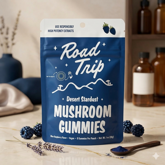Road Trip Desert Stardust Mushroom Gummies – Nootropic Blend for Focus & Mood Support (Blue Raspberry, 1-Pack)