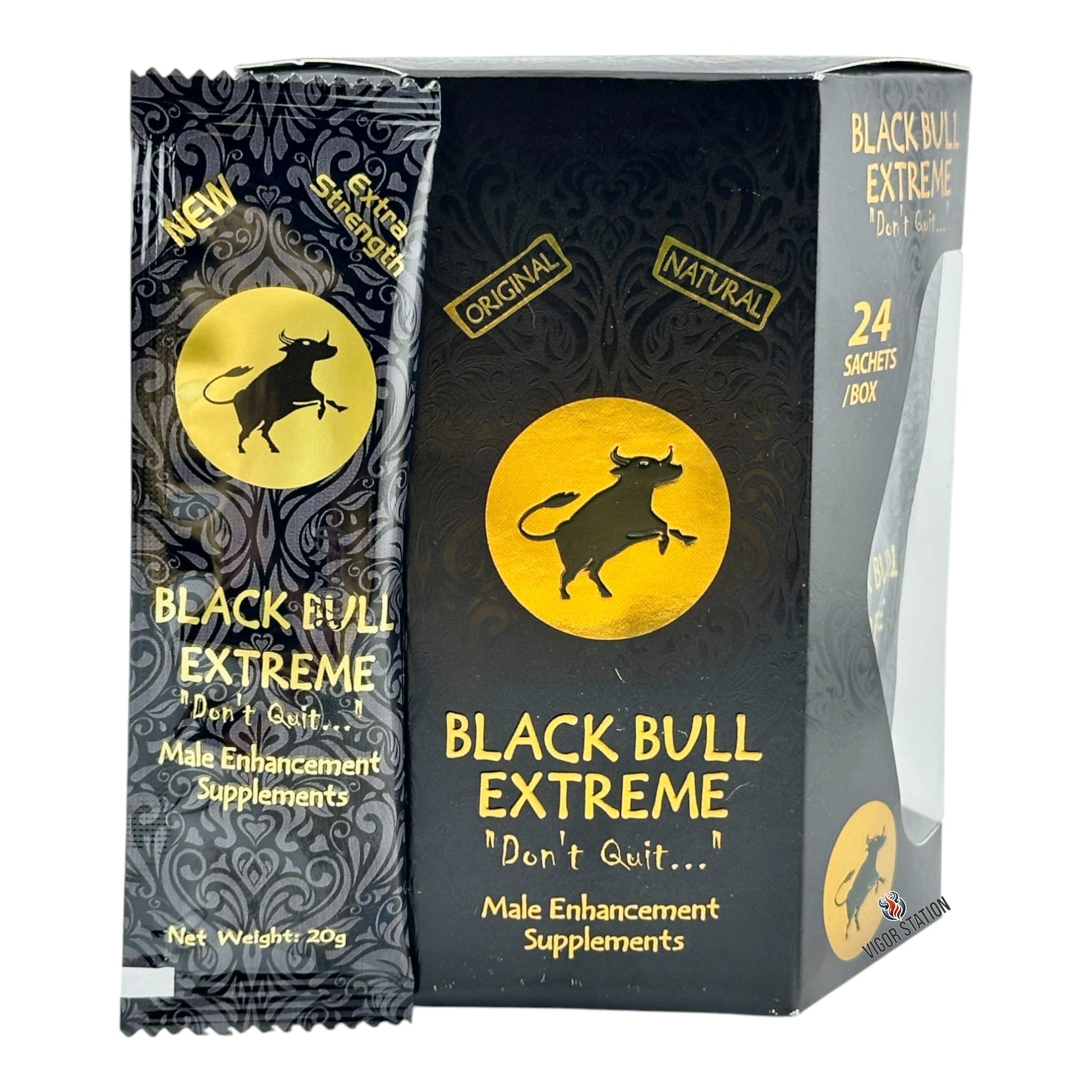 Black Bull Extreme male enhancement supplements packaging on a white background